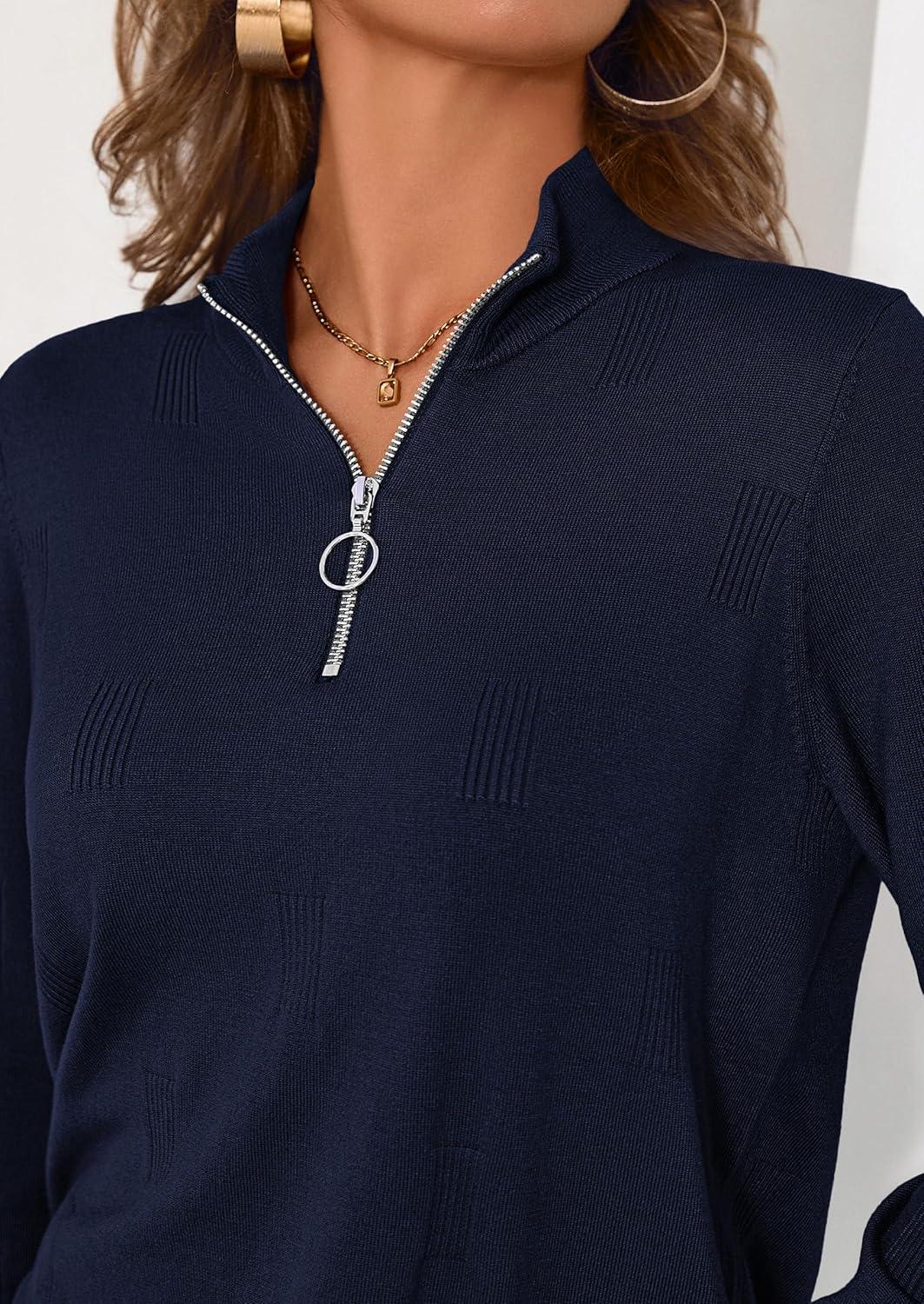 imagePRETTYGARDEN Womens Sweaters Quarter Zip Knit Long Sleeve Business Casual Pullover Tops 2026 Fall Fashion Work OutfitsNavy Blue