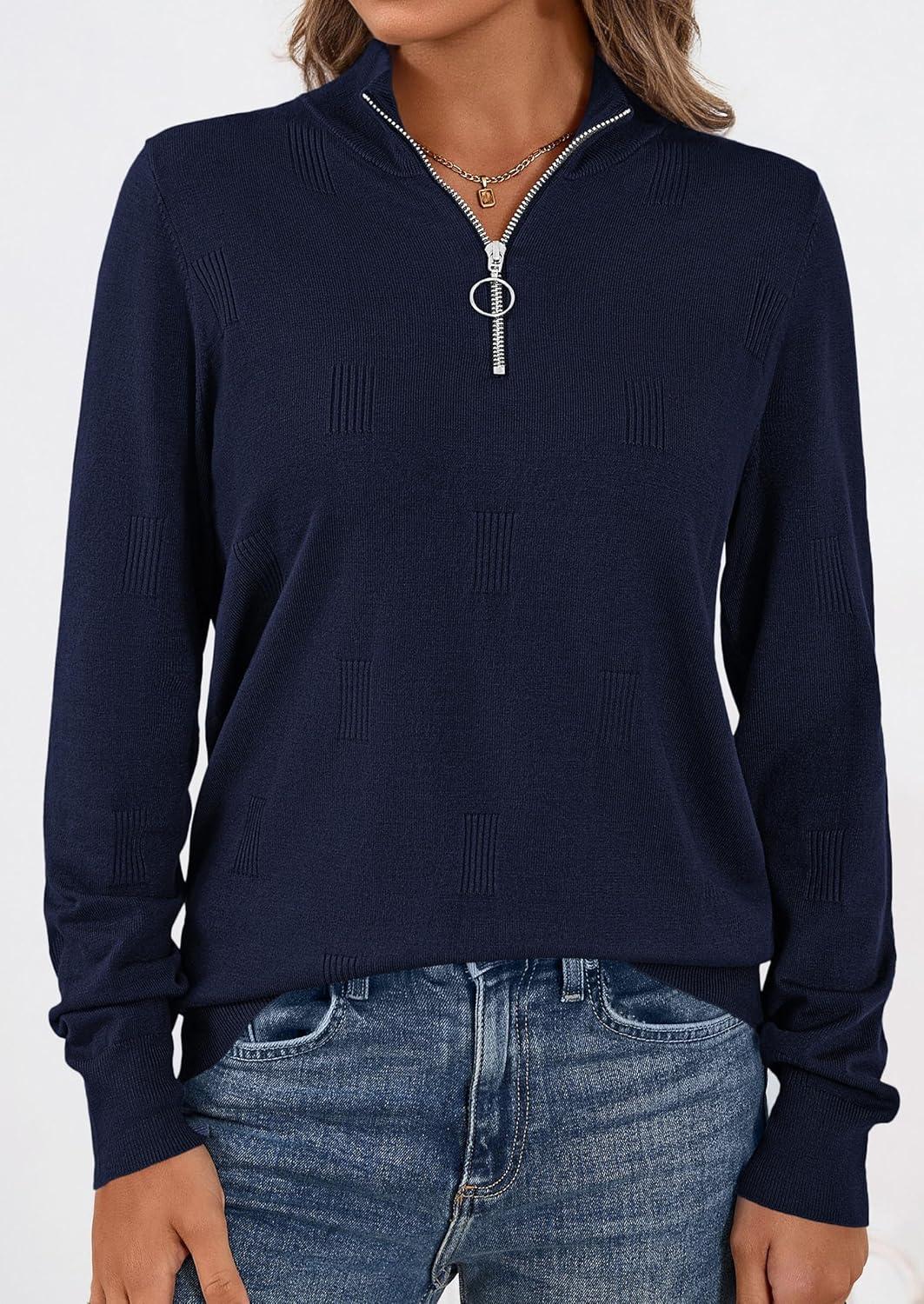 imagePRETTYGARDEN Womens Sweaters Quarter Zip Knit Long Sleeve Business Casual Pullover Tops 2026 Fall Fashion Work OutfitsNavy Blue