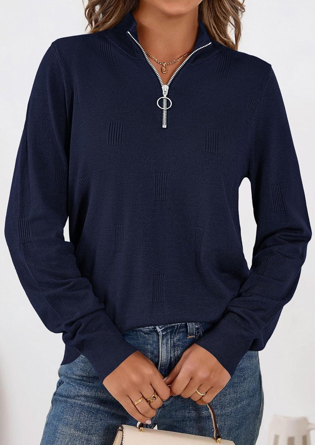 imagePRETTYGARDEN Womens Sweaters Quarter Zip Knit Long Sleeve Business Casual Pullover Tops 2026 Fall Fashion Work OutfitsNavy Blue