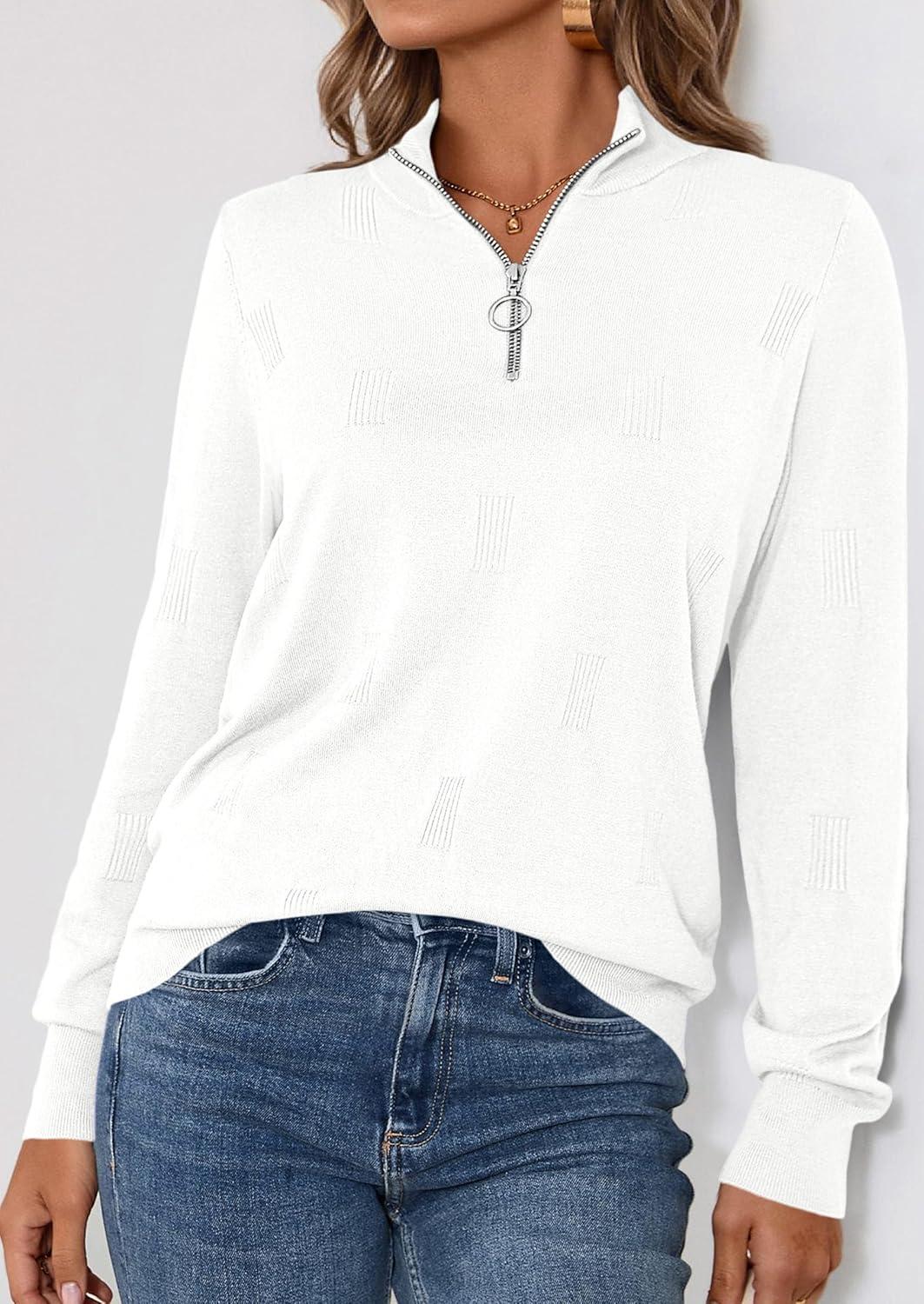 imagePRETTYGARDEN Womens Sweaters Quarter Zip Knit Long Sleeve Business Casual Pullover Tops 2026 Fall Fashion Work OutfitsWhite