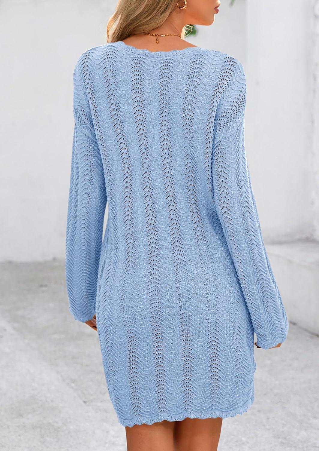 imagePRETTYGARDEN Womens Swimsuit Cover Up 2025 Summer Bathing Suit Swimwear Crochet Knit Dress Fashion Beach Vacation ClothesBlue