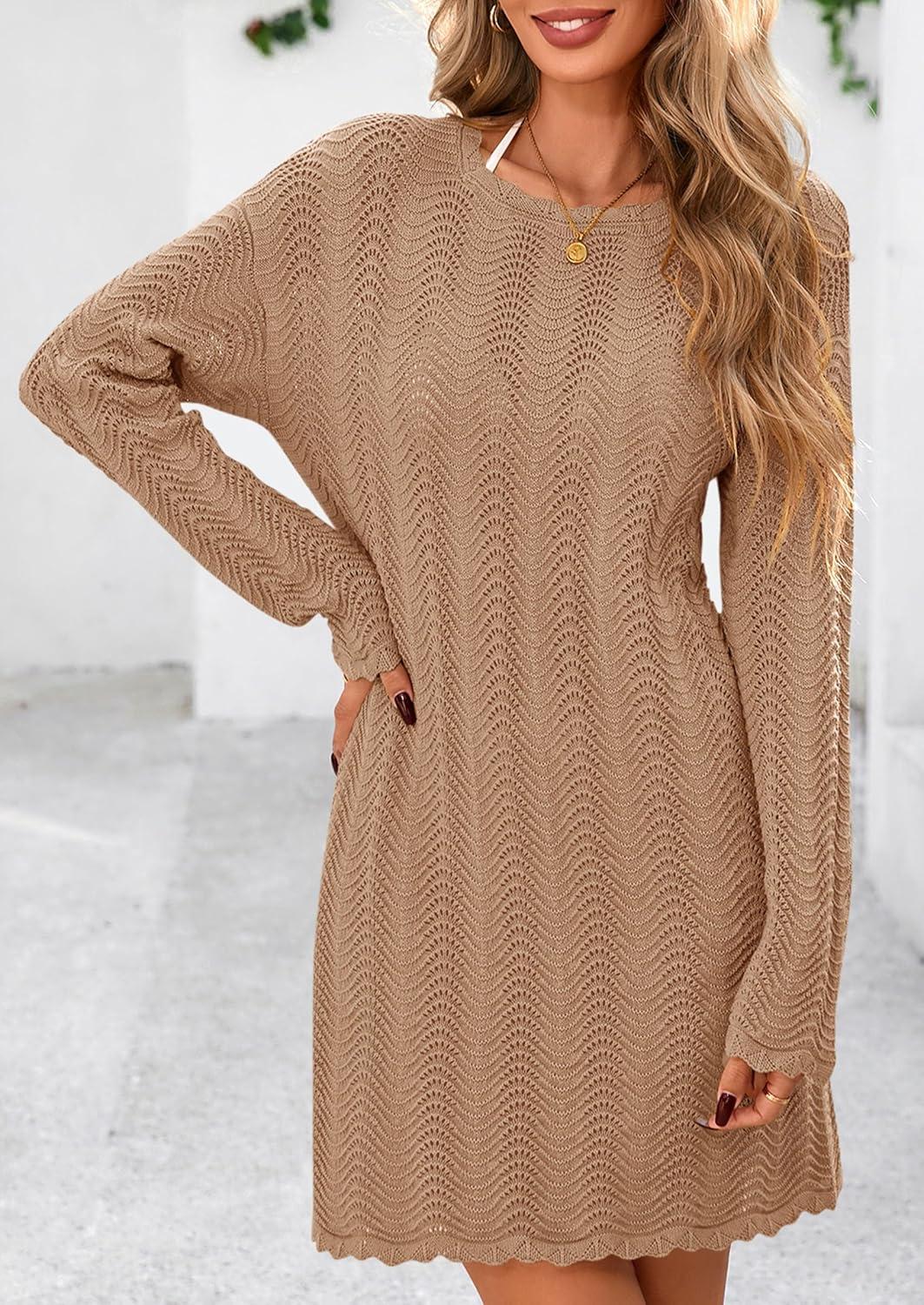 imagePRETTYGARDEN Womens Swimsuit Cover Up 2025 Summer Bathing Suit Swimwear Crochet Knit Dress Fashion Beach Vacation ClothesDark Khaki