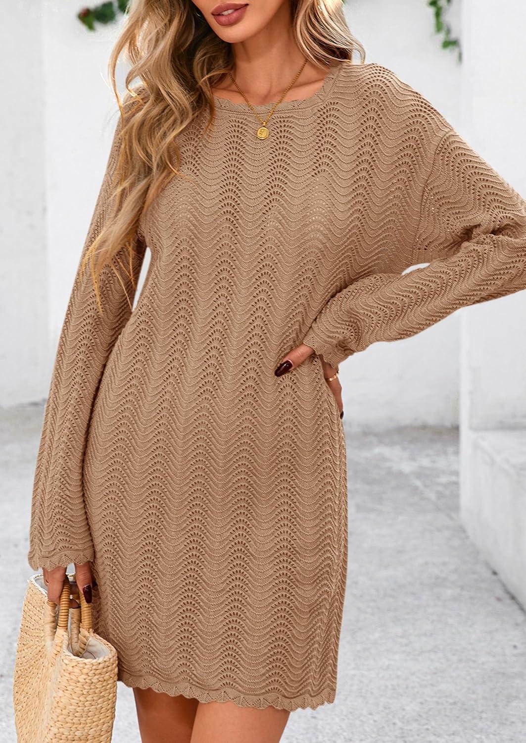 imagePRETTYGARDEN Womens Swimsuit Cover Up 2025 Summer Bathing Suit Swimwear Crochet Knit Dress Fashion Beach Vacation ClothesDark Khaki