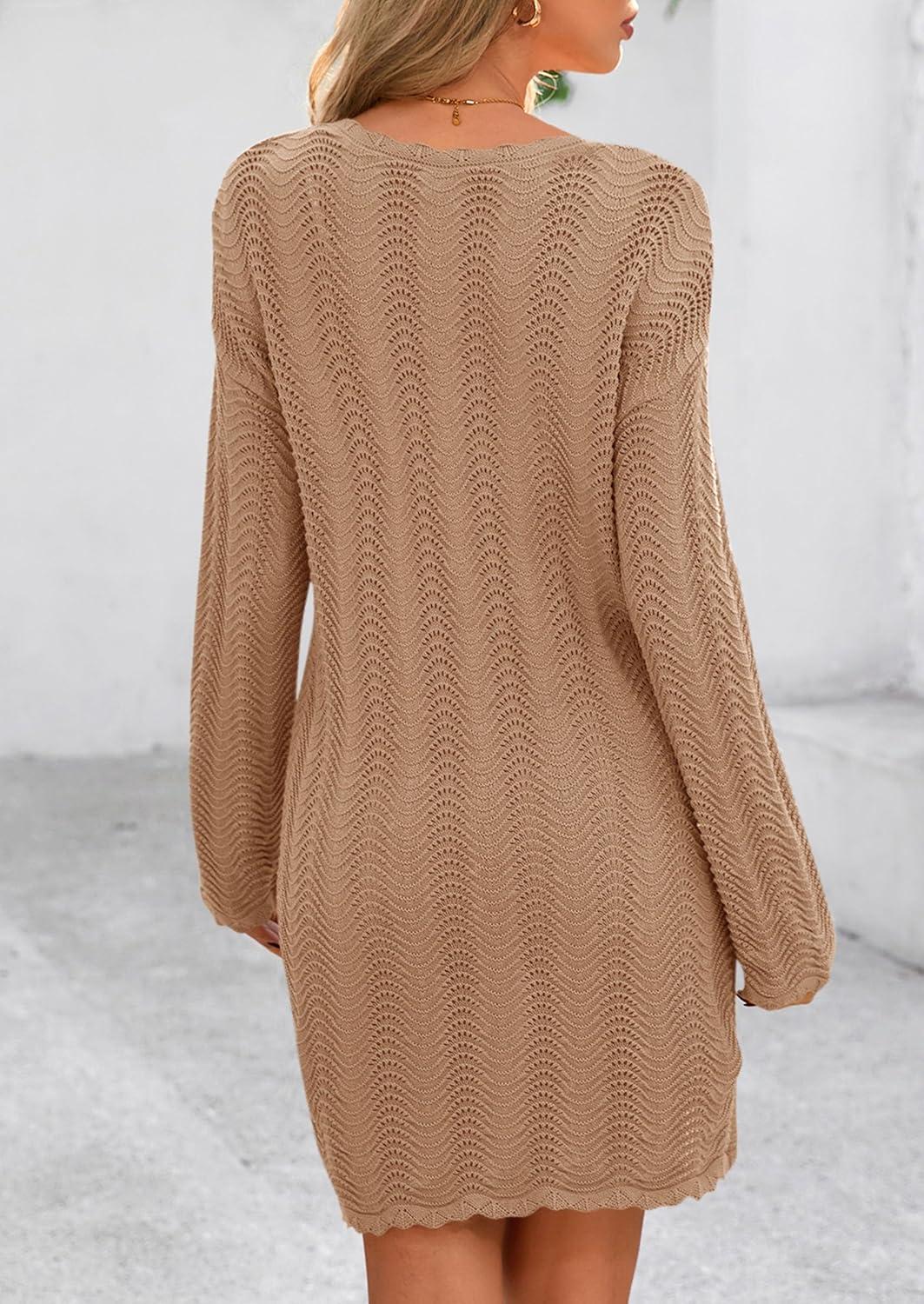 imagePRETTYGARDEN Womens Swimsuit Cover Up 2025 Summer Bathing Suit Swimwear Crochet Knit Dress Fashion Beach Vacation ClothesDark Khaki