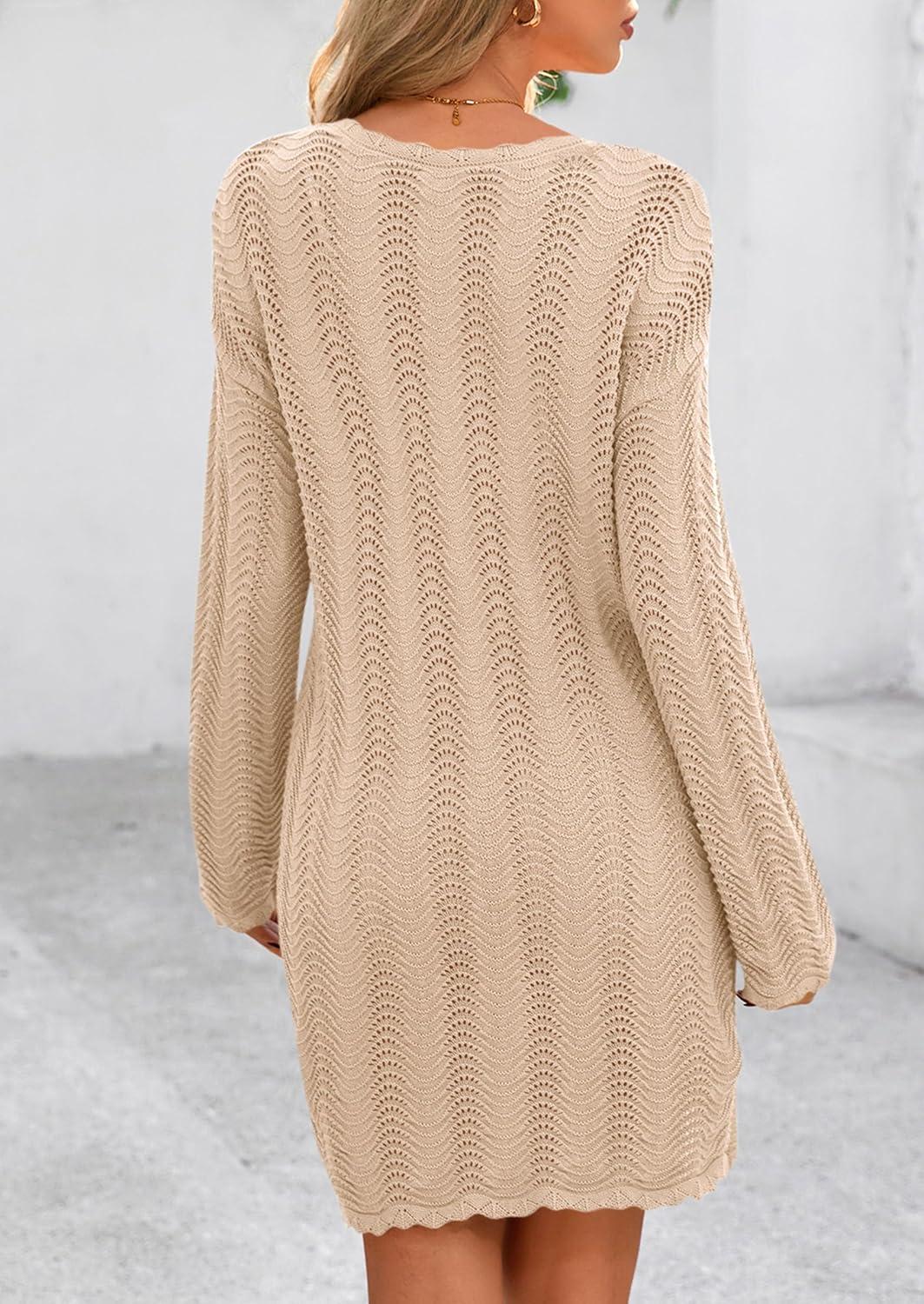 imagePRETTYGARDEN Womens Swimsuit Cover Up 2025 Summer Bathing Suit Swimwear Crochet Knit Dress Fashion Beach Vacation ClothesLight Khaki