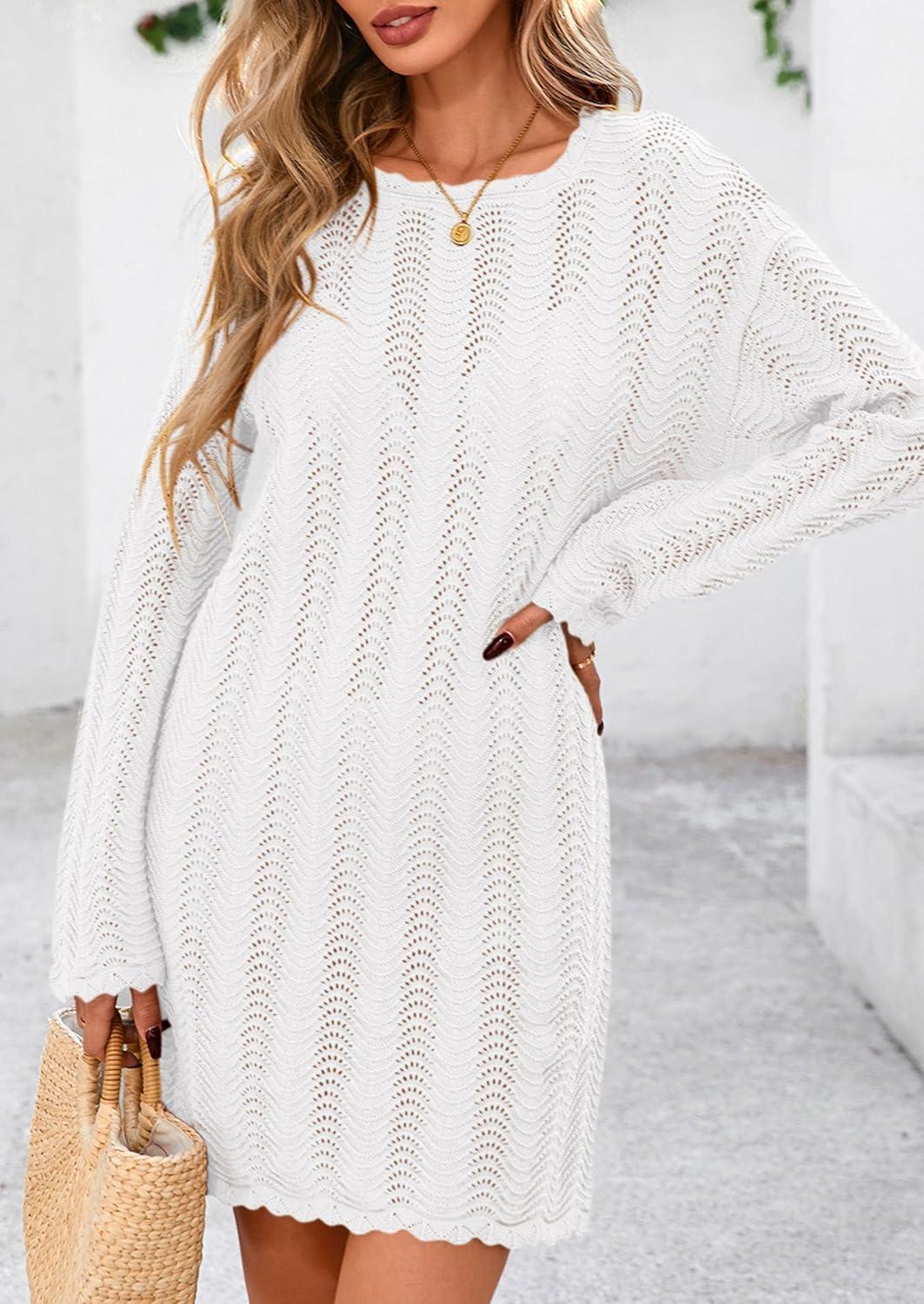 imagePRETTYGARDEN Womens Swimsuit Cover Up 2025 Summer Bathing Suit Swimwear Crochet Knit Dress Fashion Beach Vacation ClothesWhite