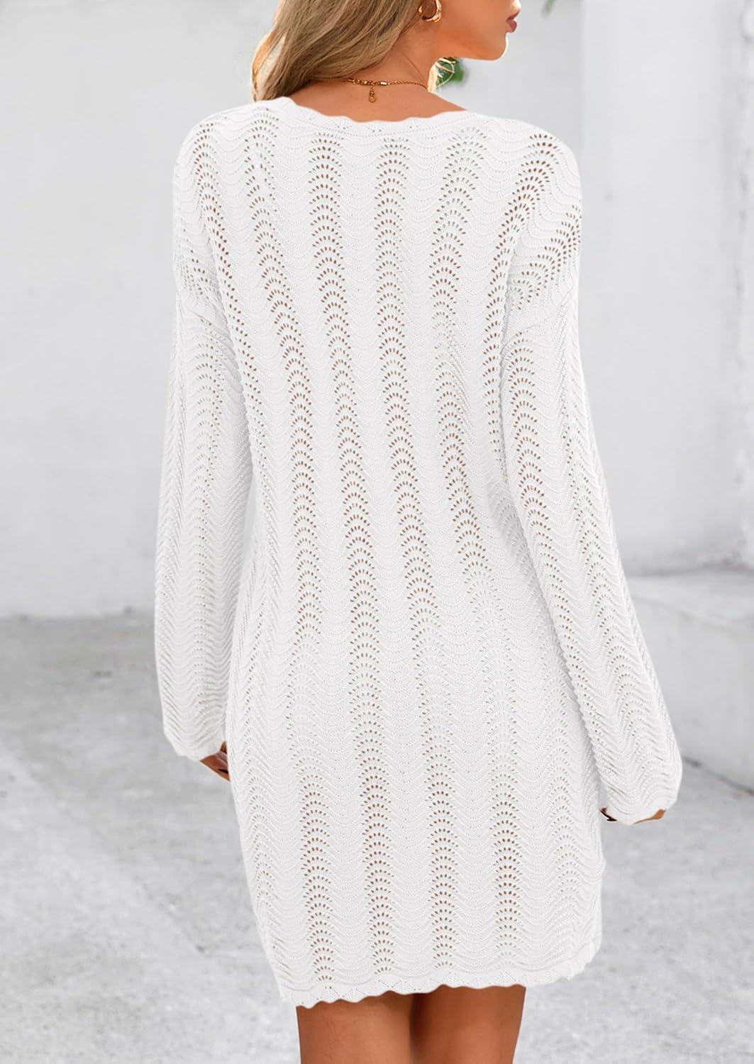 imagePRETTYGARDEN Womens Swimsuit Cover Up 2025 Summer Bathing Suit Swimwear Crochet Knit Dress Fashion Beach Vacation ClothesWhite