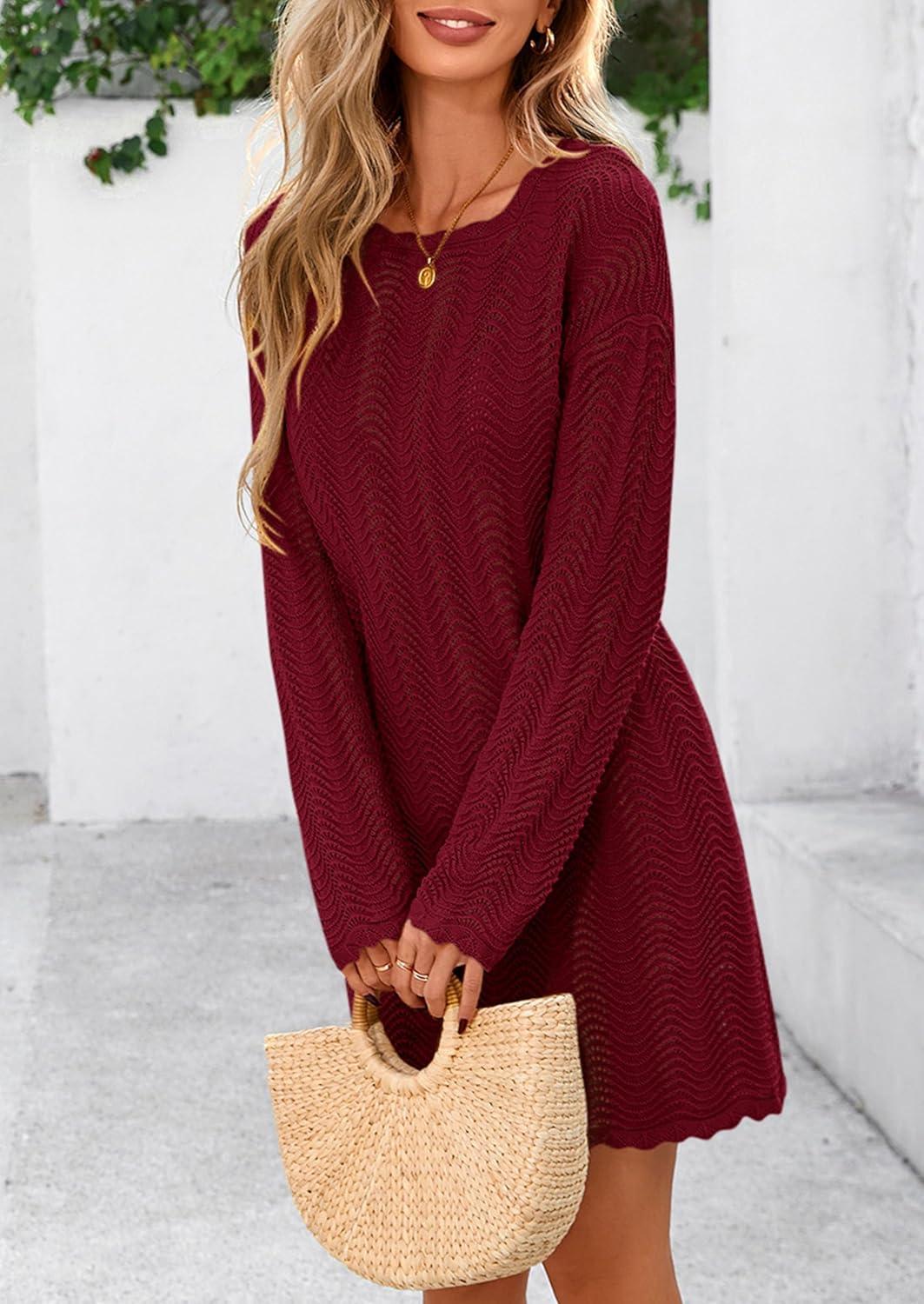 imagePRETTYGARDEN Womens Swimsuit Cover Up 2025 Summer Bathing Suit Swimwear Crochet Knit Dress Fashion Beach Vacation ClothesWine Red