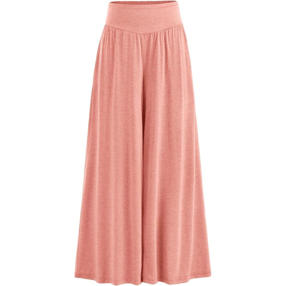 imagePRETTYGARDEN Womens Summer Wide Leg Trouser Pants Casual High Waisted Flowy Palazzo Lounge Pant with Pockets