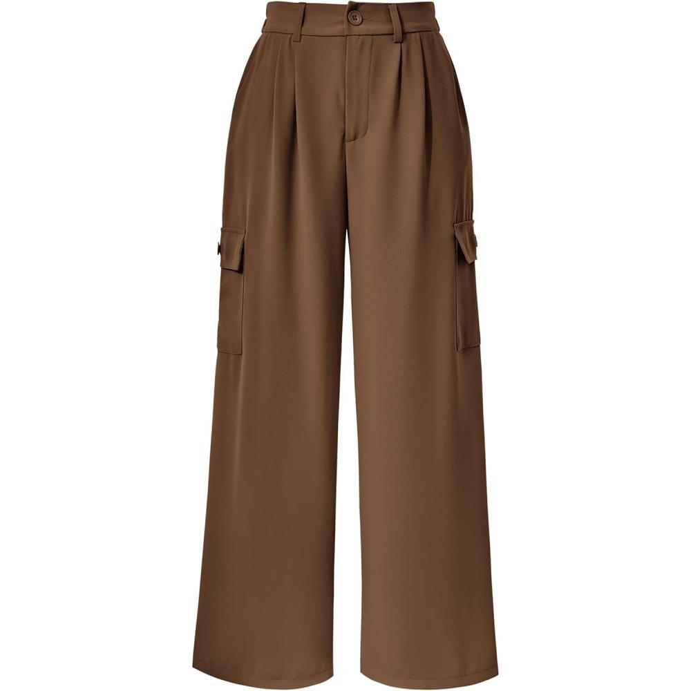 imagePRETTYGARDEN Womens Wide Leg Cargo Pants High Waist Business Casual Trousers Pant with Pockets