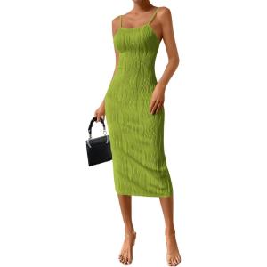PRETTYGARDEN Summer Dresses for Women Sleeveless Bodycon Dress Textured Back Slit Sexy Cocktail Party Beach Vacation Clothes(Fruit Green)