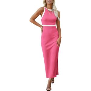 PRETTYGARDEN Women Bodycon Midi Dress 2026 Summer Spring Casual Vacation Sundress Fitted Sleeveless Tank Dresses(Z_pink)