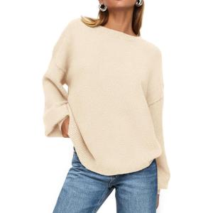 PRETTYGARDEN Women’s 2026 Fall Sweaters Casual Crew Neck Long Sleeve Pullover Tops Ribbed Knit Loose Fit Winter Clothes(Beige)