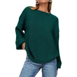 PRETTYGARDEN Women’s 2026 Fall Sweaters Casual Crew Neck Long Sleeve Pullover Tops Ribbed Knit Loose Fit Winter Clothes(Dark Green)