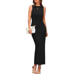 PRETTYGARDEN Women’s 2026 Summer Casual Maxi Dresses Ribbed Knit Sleeveless Bodycon Elegant Going Out Beach Vacation Clothes(Black)