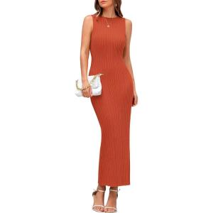 PRETTYGARDEN Women’s 2026 Summer Casual Maxi Dresses Ribbed Knit Sleeveless Bodycon Elegant Going Out Beach Vacation Clothes(Brick Red)