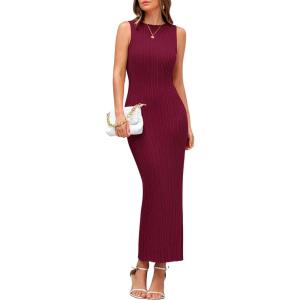 PRETTYGARDEN Women’s 2026 Summer Casual Maxi Dresses Ribbed Knit Sleeveless Bodycon Elegant Going Out Beach Vacation Clothes(Wine Red)