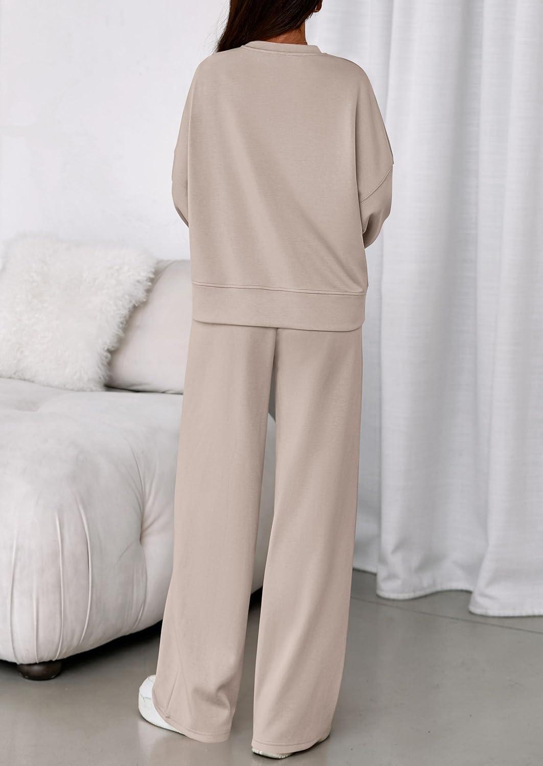 imagePRETTYGARDEN 2 Piece Sets For Women Fall Trendy Long Sleeve Sweatshirt Wide Leg Pants Loungewear Set Matching SweatsuitApricot