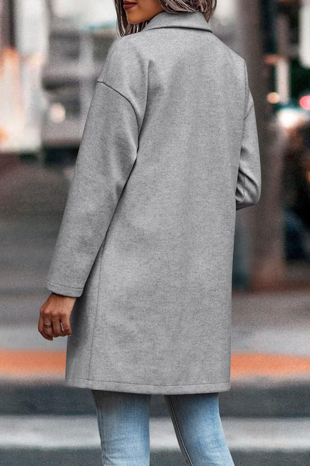 imagePRETTYGARDEN Women Plaid Shacket Jacket Trendy Fall Casual Button Wool Blend Tartan Trench Coat Winter Clothing with PocketsSolid Light Grey