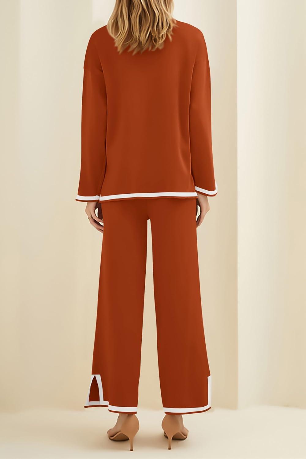 imagePRETTYGARDEN Womens 2 Piece Fall Knit Sweater Set Long Sleeve Tops Wide Leg Pants Sweatsuit Tracksuit Outfit Winter ClothingCaramel