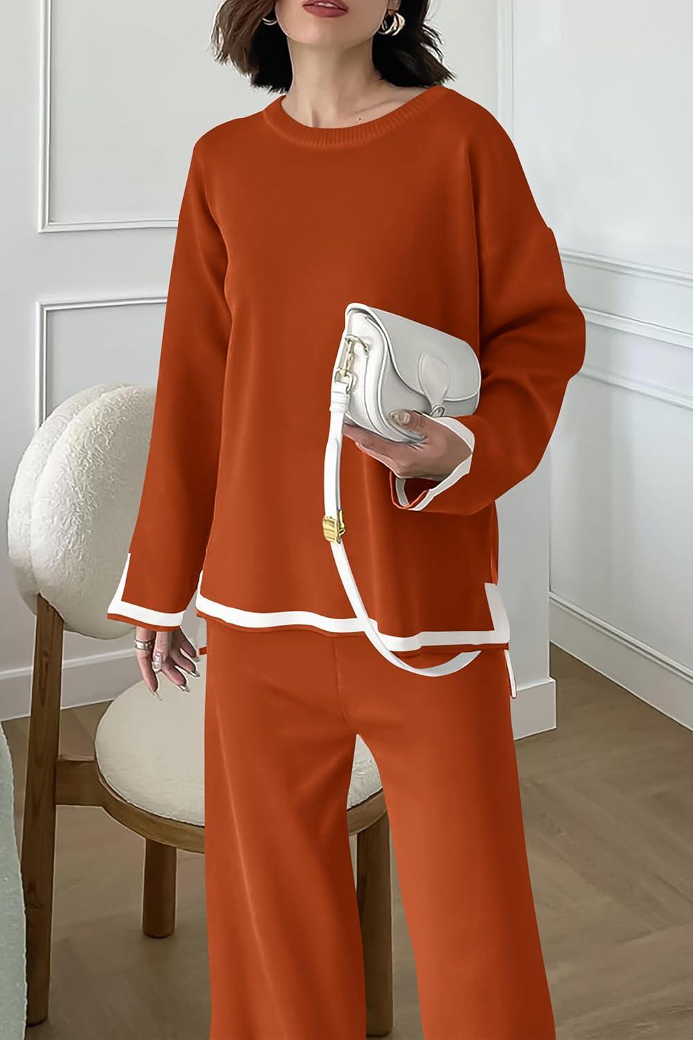 imagePRETTYGARDEN Womens 2 Piece Fall Knit Sweater Set Long Sleeve Tops Wide Leg Pants Sweatsuit Tracksuit Outfit Winter ClothingCaramel