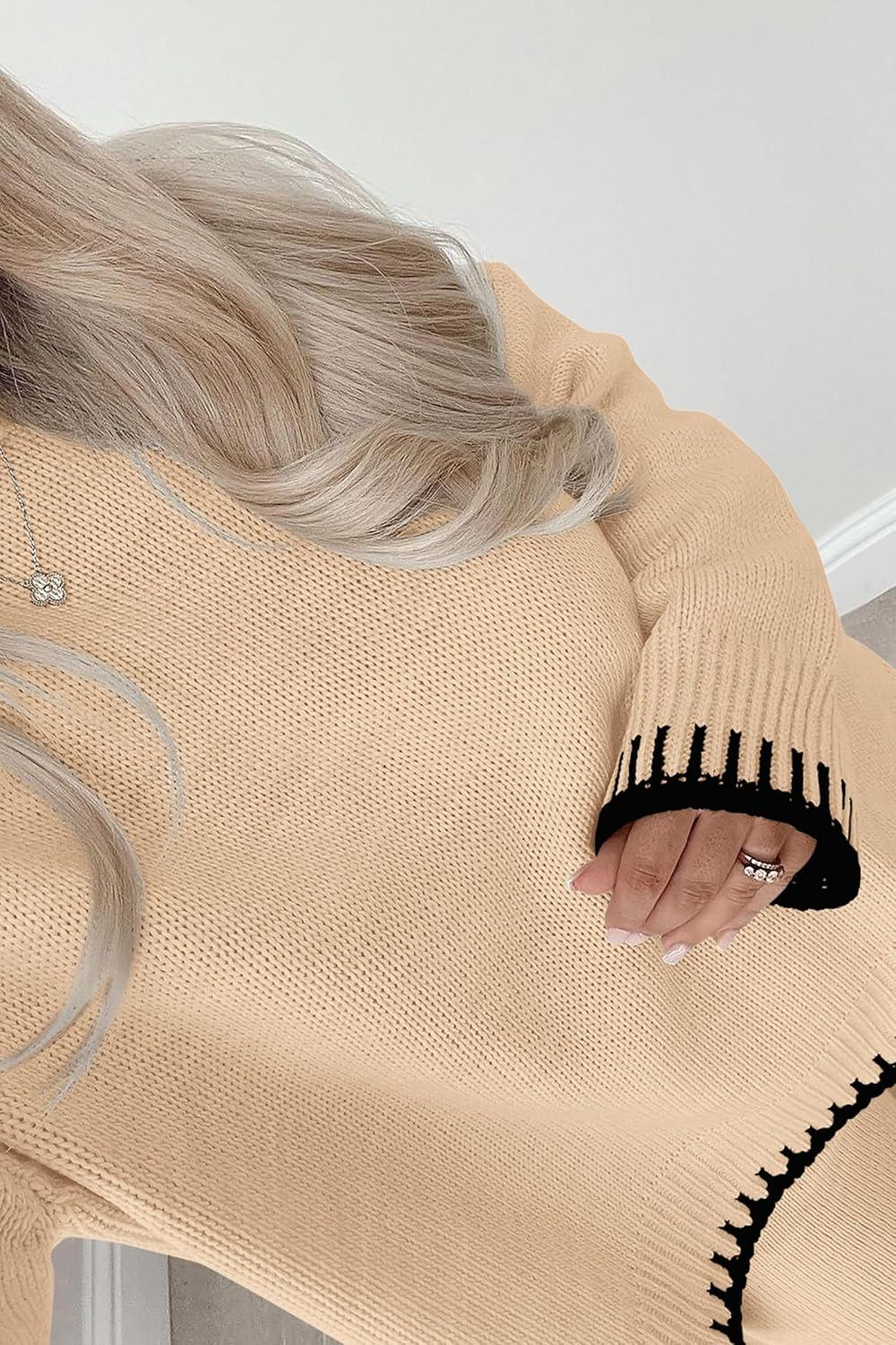 imagePRETTYGARDEN Womens 2 Piece Knit Sweater Outfit Casual Long Sleeve Pullover Wide Leg Pants Tracksuit Loungewear SetBeige