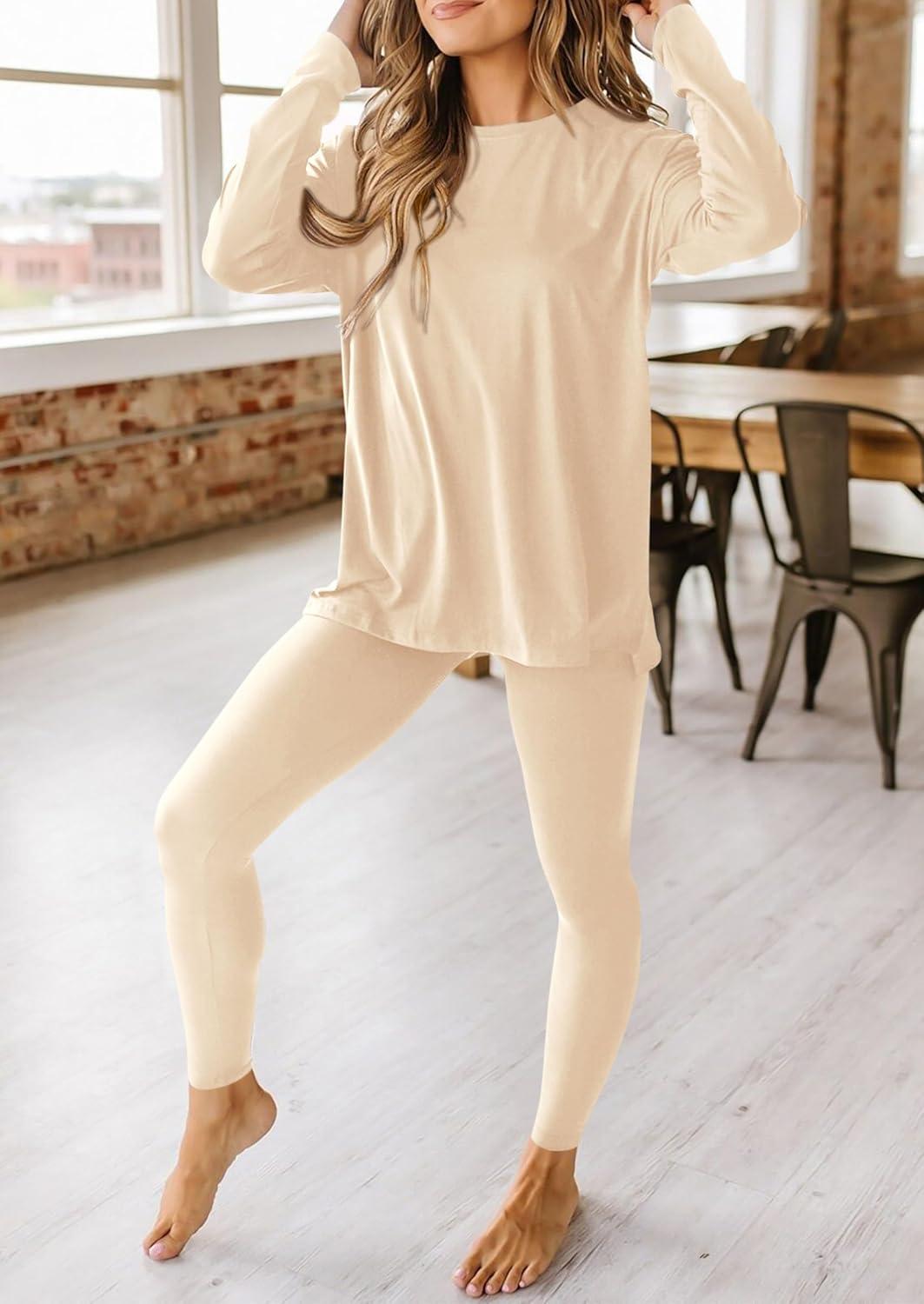 imagePRETTYGARDEN Womens 2 Piece Outfits 2026 Spring Long Sleeve Tunic Tops Legging Pants Fall Matching Lounge Sets SweatsuitsBeige