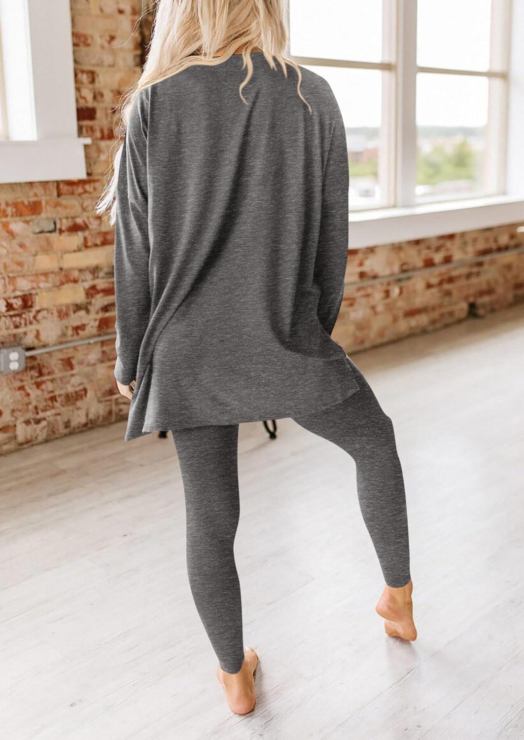 imagePRETTYGARDEN Womens 2 Piece Outfits 2026 Spring Long Sleeve Tunic Tops Legging Pants Fall Matching Lounge Sets SweatsuitsDark Grey