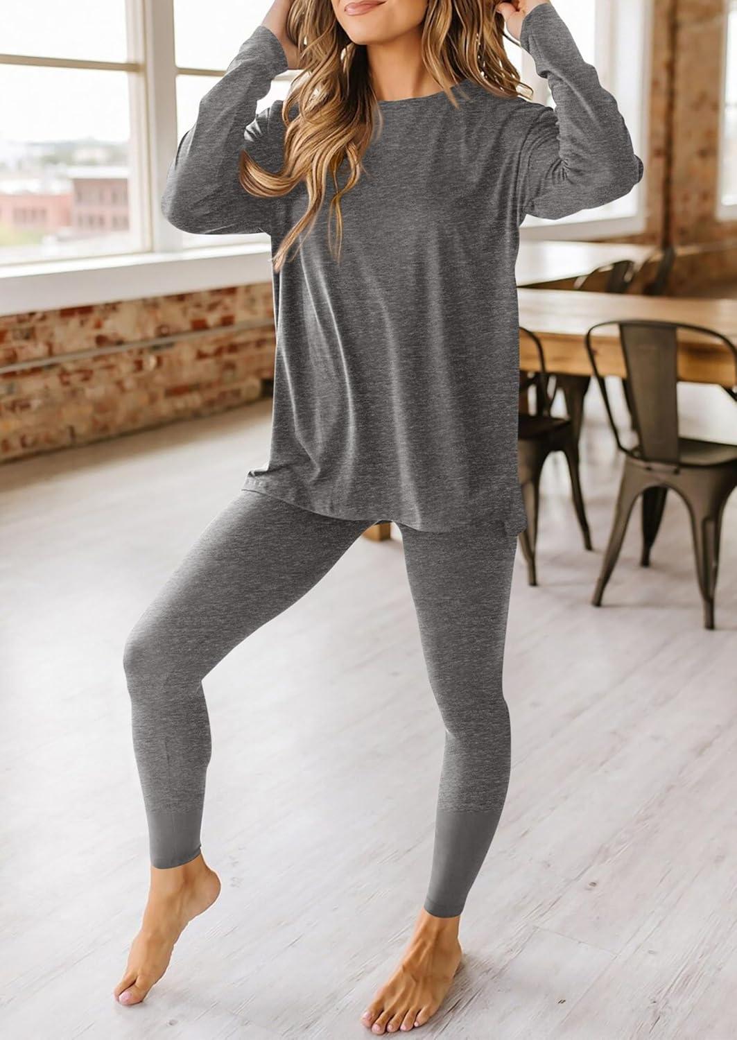 imagePRETTYGARDEN Womens 2 Piece Outfits 2026 Spring Long Sleeve Tunic Tops Legging Pants Fall Matching Lounge Sets SweatsuitsDark Grey