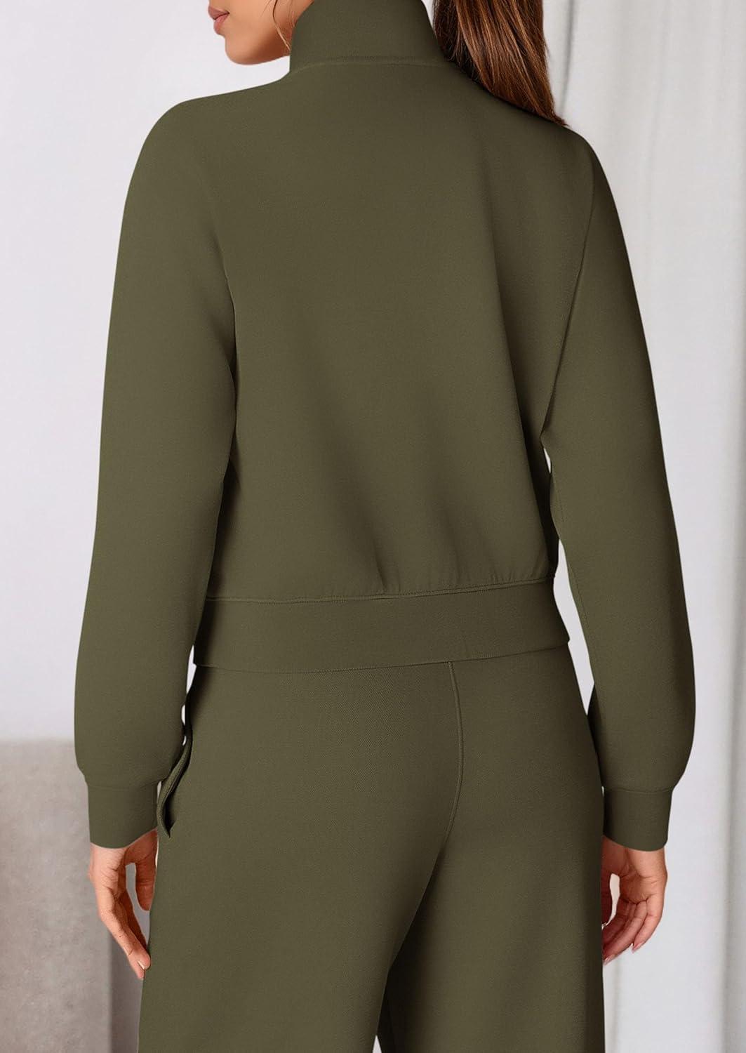 imagePRETTYGARDEN Womens 2 Piece Outfits Sweatsuits 2026 Fall Full Zip Sweatshirts Workout Pants Matching Lounge Sets TracksuitsArmy Green