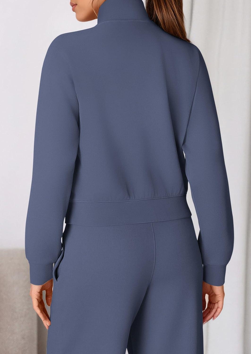 imagePRETTYGARDEN Womens 2 Piece Outfits Sweatsuits 2026 Fall Full Zip Sweatshirts Workout Pants Matching Lounge Sets TracksuitsDusty Blue