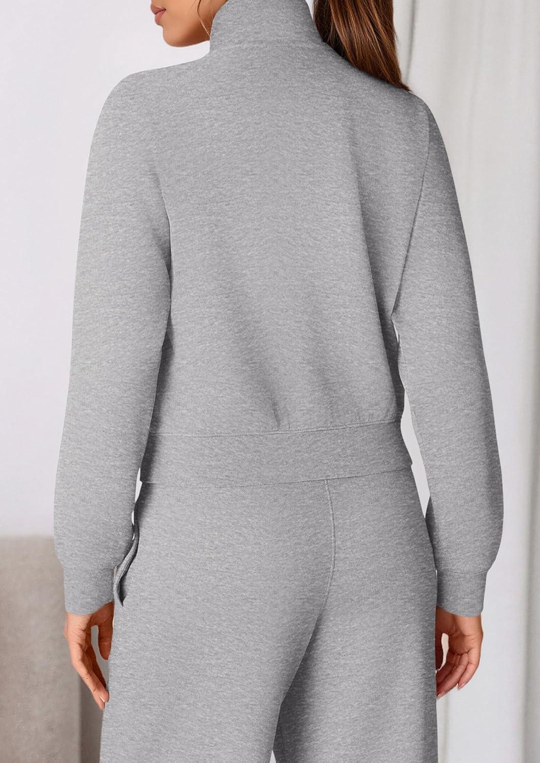 imagePRETTYGARDEN Womens 2 Piece Outfits Sweatsuits 2026 Fall Full Zip Sweatshirts Workout Pants Matching Lounge Sets TracksuitsGrey