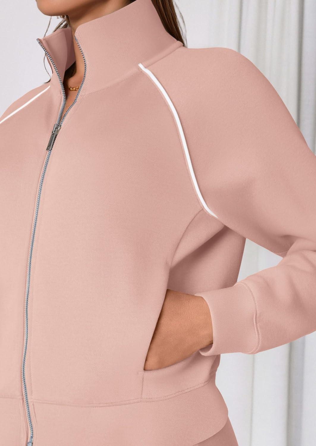 imagePRETTYGARDEN Womens 2 Piece Outfits Sweatsuits 2026 Fall Full Zip Sweatshirts Workout Pants Matching Lounge Sets TracksuitsLight Pink