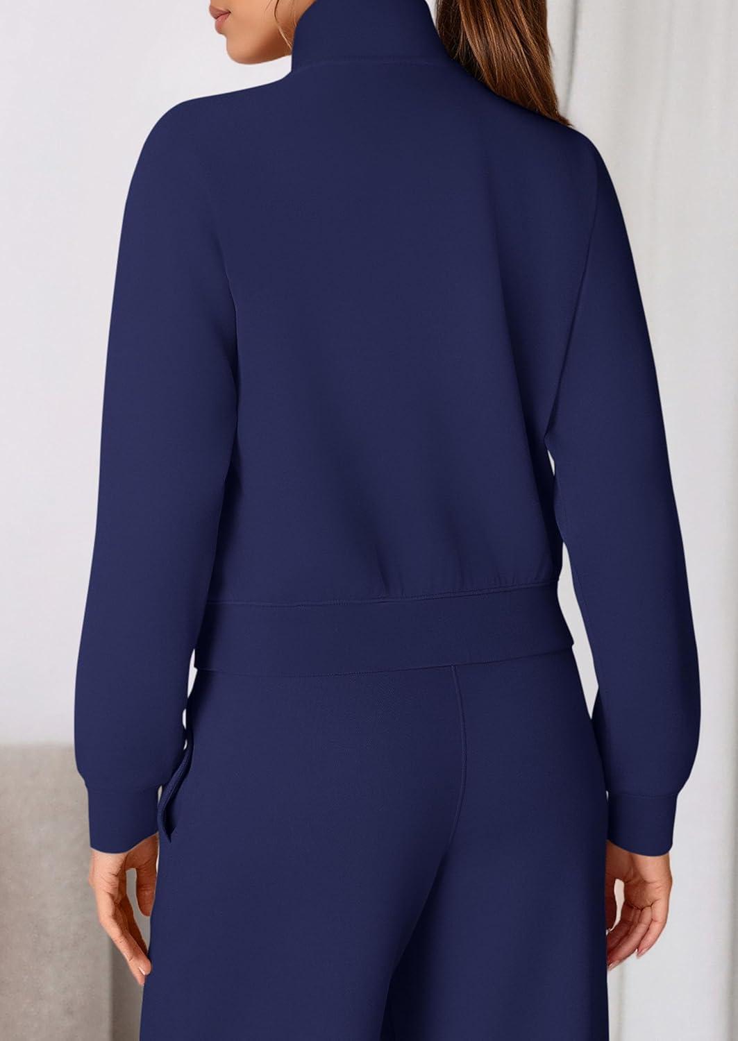 imagePRETTYGARDEN Womens 2 Piece Outfits Sweatsuits 2026 Fall Full Zip Sweatshirts Workout Pants Matching Lounge Sets TracksuitsNavy Blue
