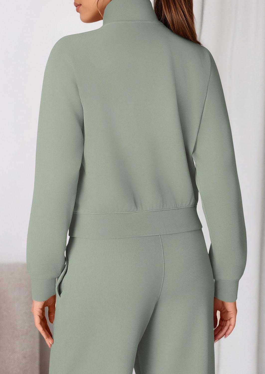 imagePRETTYGARDEN Womens 2 Piece Outfits Sweatsuits 2026 Fall Full Zip Sweatshirts Workout Pants Matching Lounge Sets TracksuitsSage Green