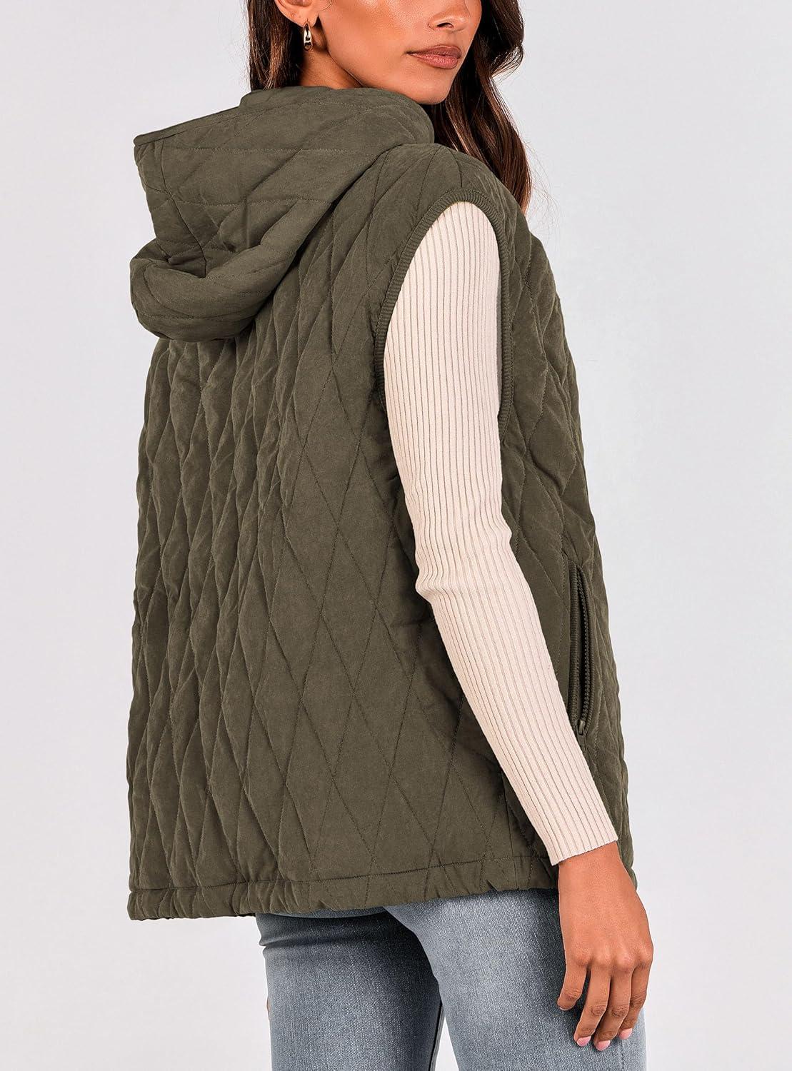 imagePRETTYGARDEN Womens 2026 Fall Spring Vest Casual Sleeveless Hooded Zip Up Jacket Trendy Winter Coat OuterwearArmy Green