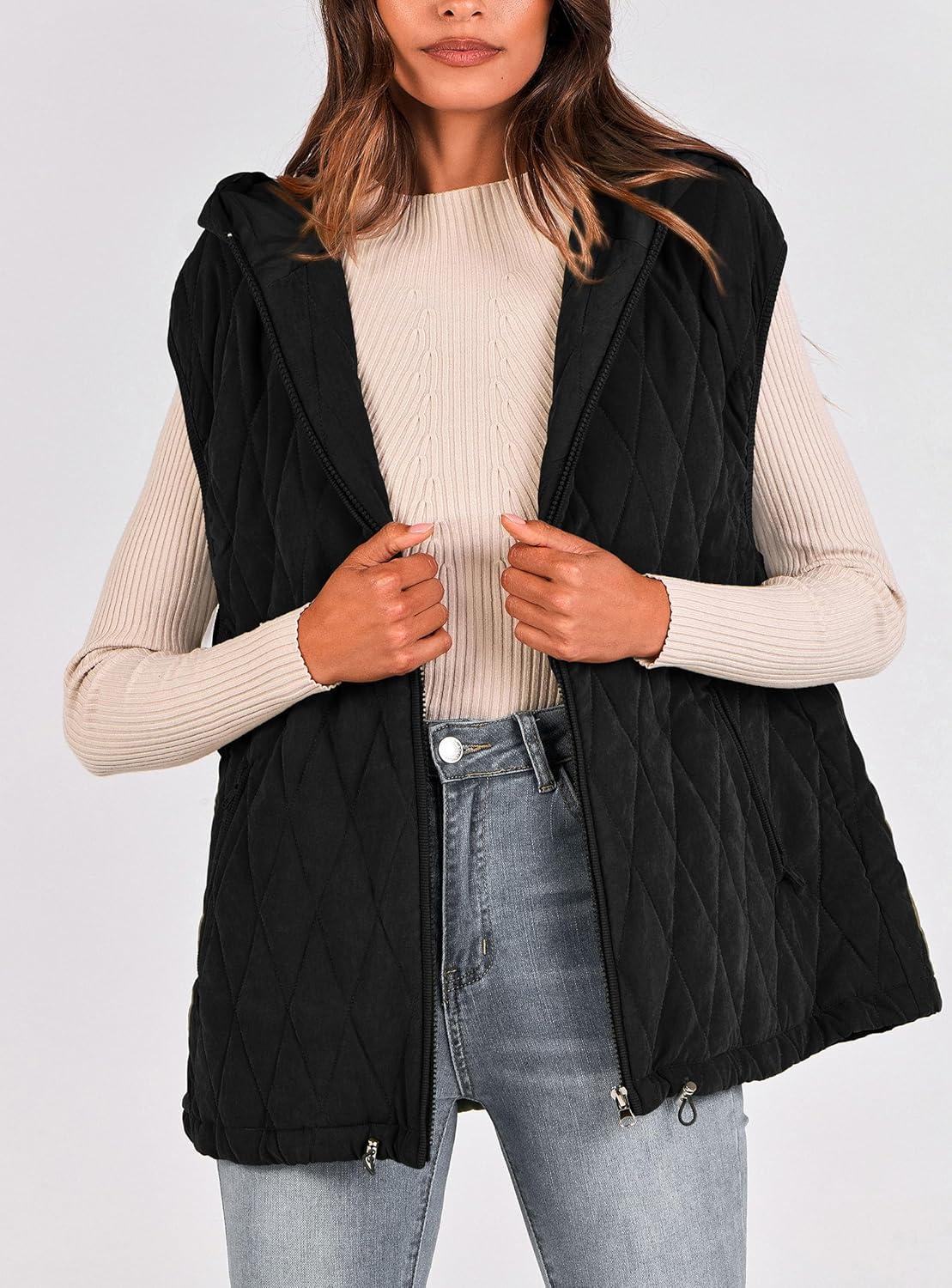 imagePRETTYGARDEN Womens 2026 Fall Spring Vest Casual Sleeveless Hooded Zip Up Jacket Trendy Winter Coat OuterwearBlack