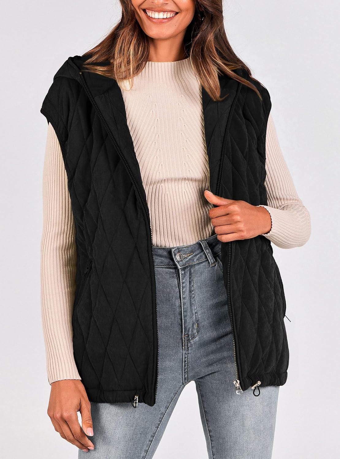 imagePRETTYGARDEN Womens 2026 Fall Spring Vest Casual Sleeveless Hooded Zip Up Jacket Trendy Winter Coat OuterwearBlack