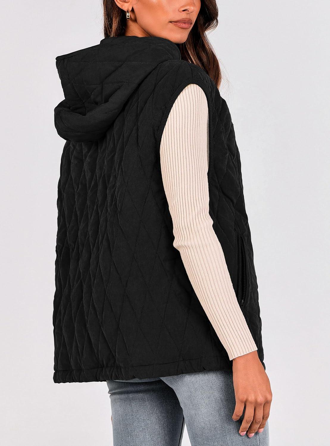 imagePRETTYGARDEN Womens 2026 Fall Spring Vest Casual Sleeveless Hooded Zip Up Jacket Trendy Winter Coat OuterwearBlack