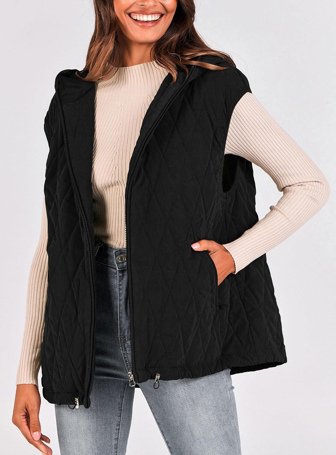 imagePRETTYGARDEN Womens 2026 Fall Spring Vest Casual Sleeveless Hooded Zip Up Jacket Trendy Winter Coat OuterwearBlack