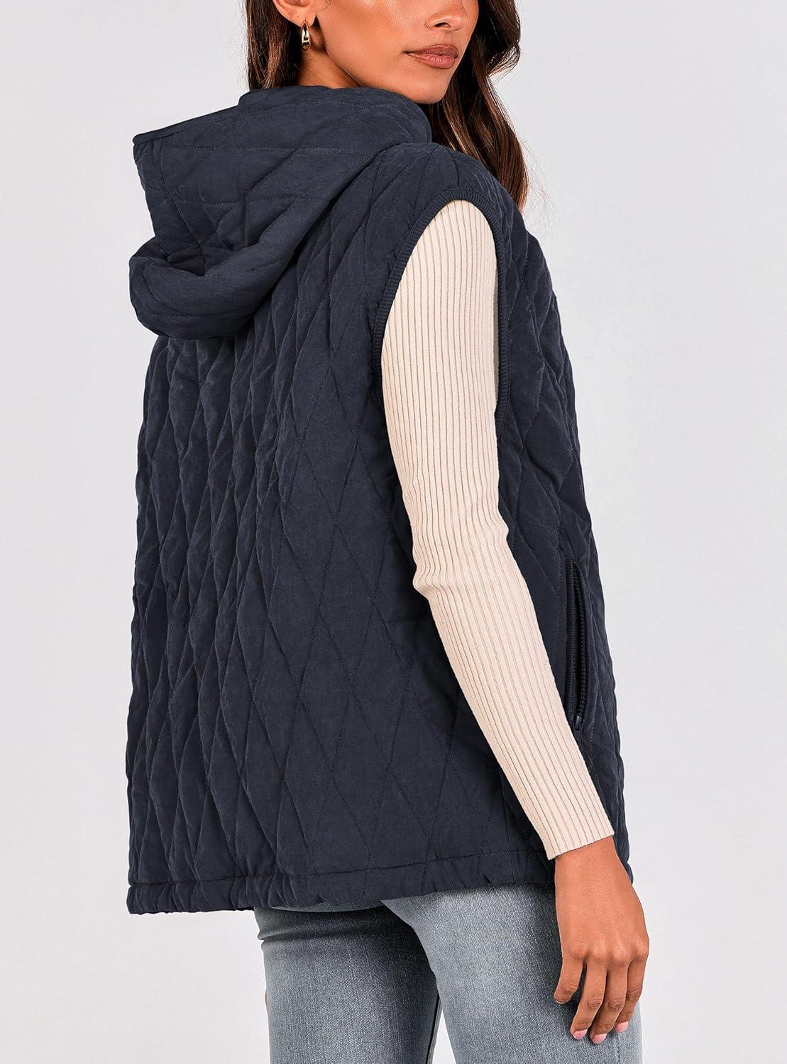imagePRETTYGARDEN Womens 2026 Fall Spring Vest Casual Sleeveless Hooded Zip Up Jacket Trendy Winter Coat OuterwearNavy