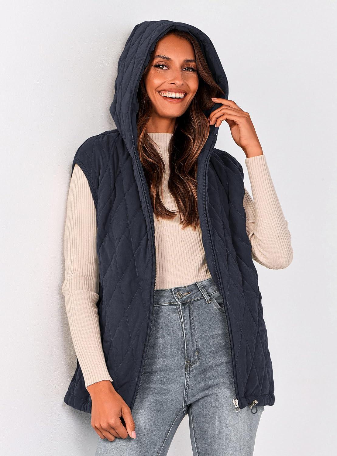 imagePRETTYGARDEN Womens 2026 Fall Spring Vest Casual Sleeveless Hooded Zip Up Jacket Trendy Winter Coat OuterwearNavy