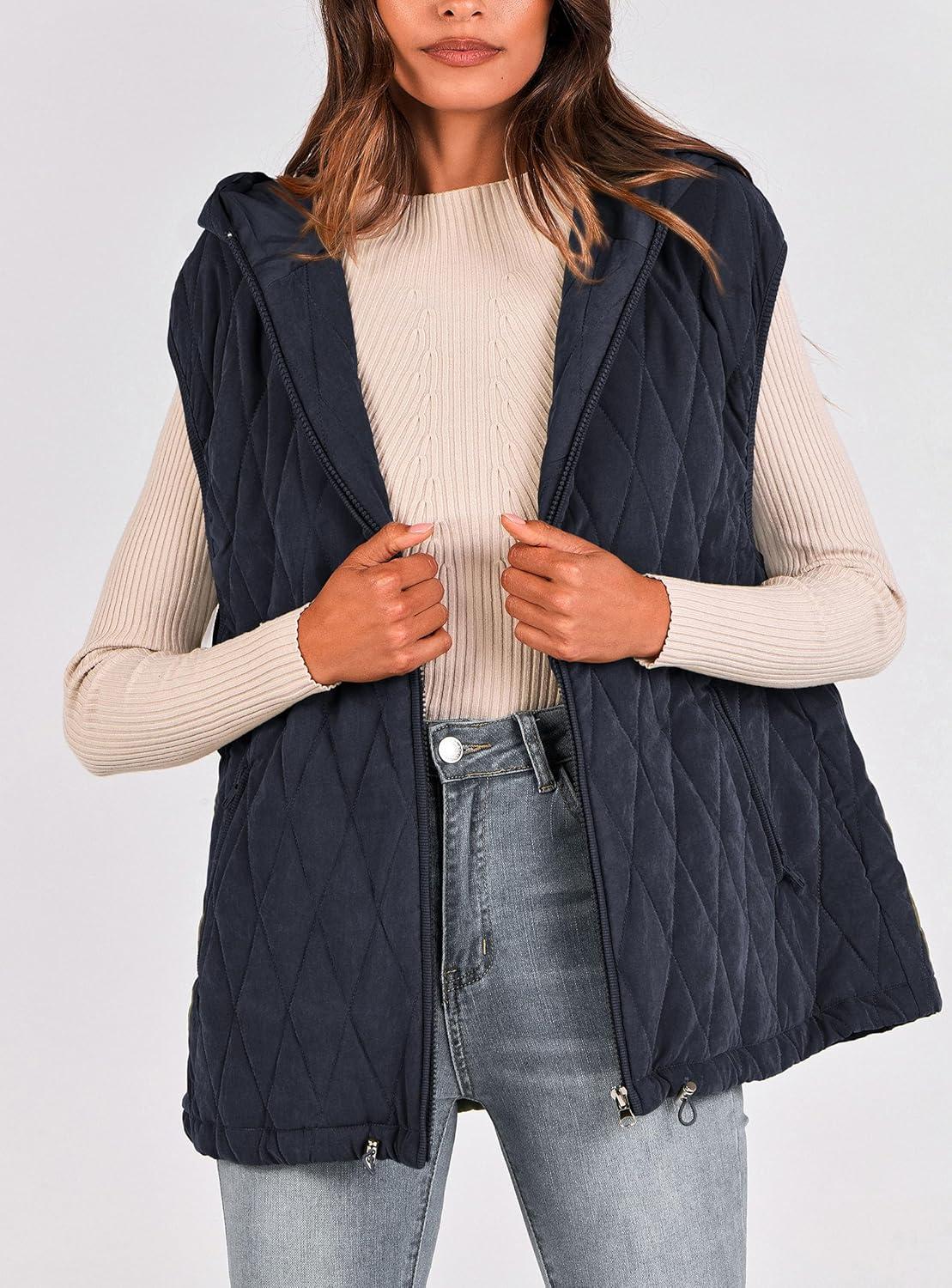 imagePRETTYGARDEN Womens 2026 Fall Spring Vest Casual Sleeveless Hooded Zip Up Jacket Trendy Winter Coat OuterwearNavy