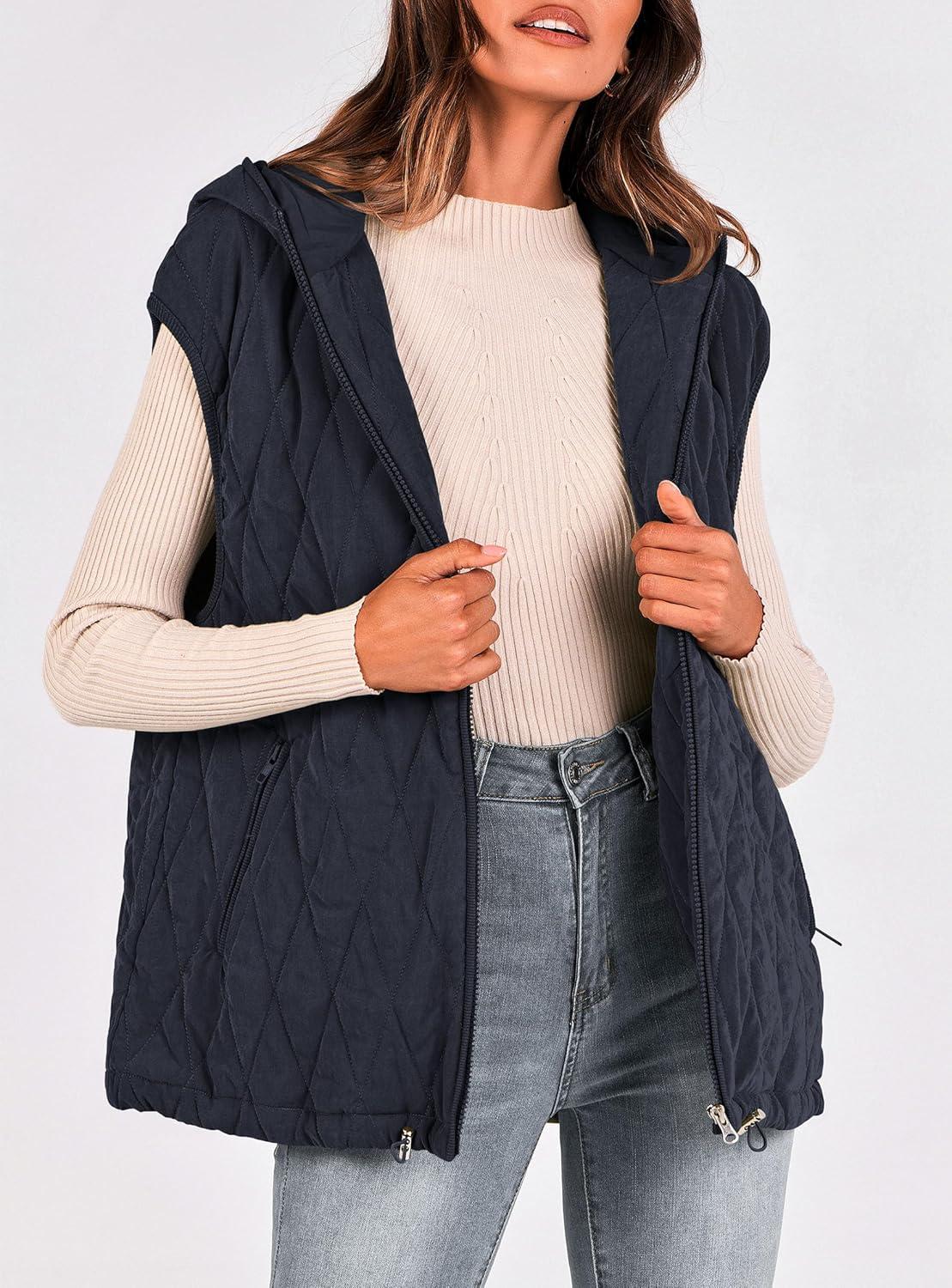 imagePRETTYGARDEN Womens 2026 Fall Spring Vest Casual Sleeveless Hooded Zip Up Jacket Trendy Winter Coat OuterwearNavy