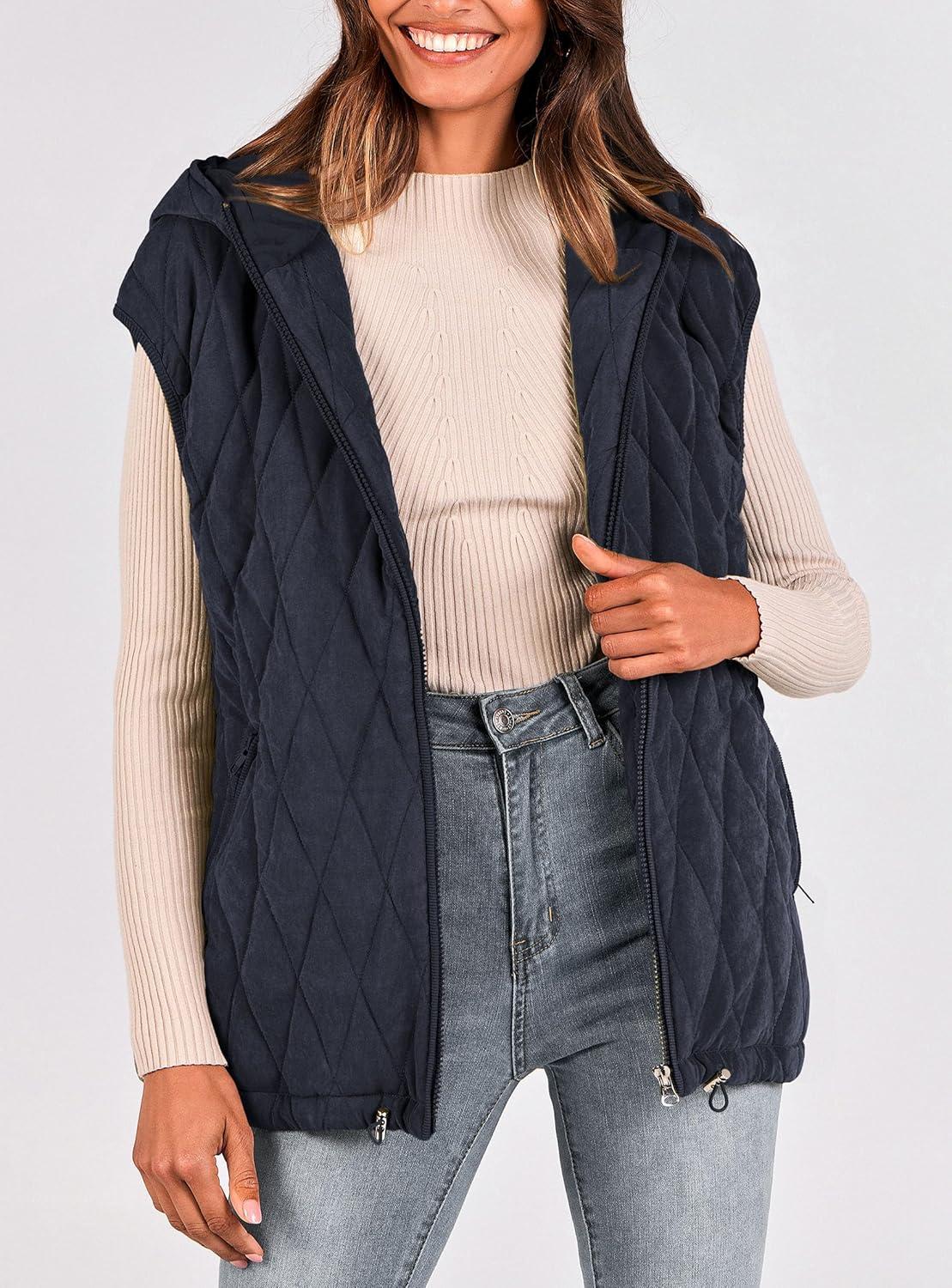 imagePRETTYGARDEN Womens 2026 Fall Spring Vest Casual Sleeveless Hooded Zip Up Jacket Trendy Winter Coat OuterwearNavy