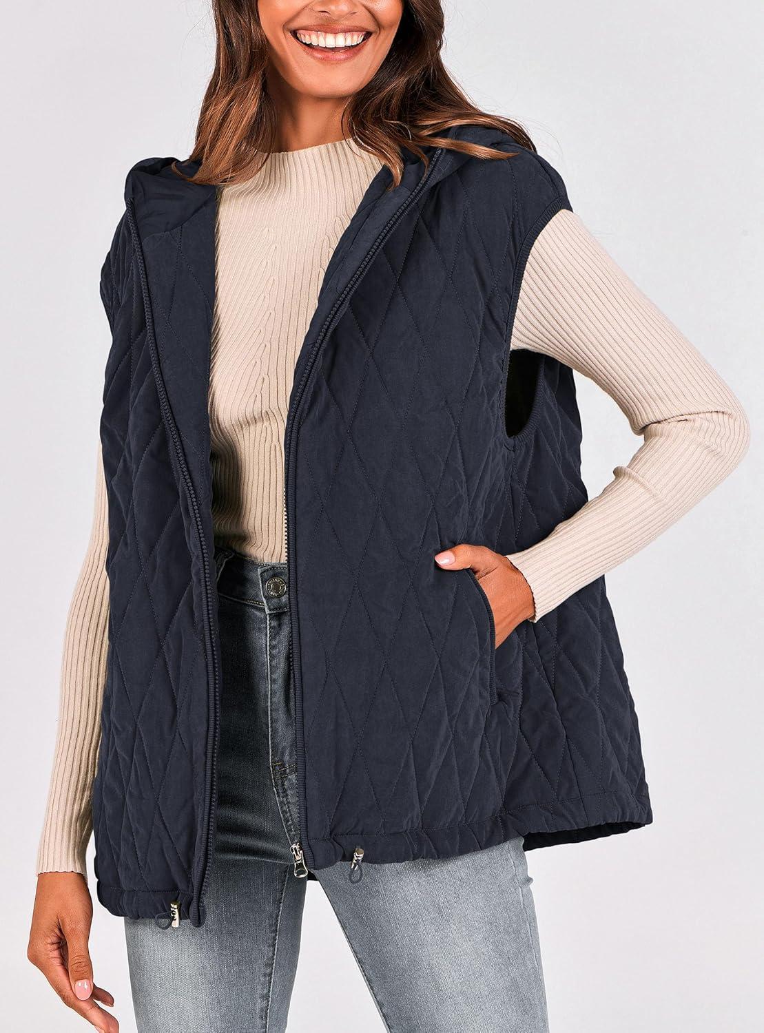 imagePRETTYGARDEN Womens 2026 Fall Spring Vest Casual Sleeveless Hooded Zip Up Jacket Trendy Winter Coat OuterwearNavy