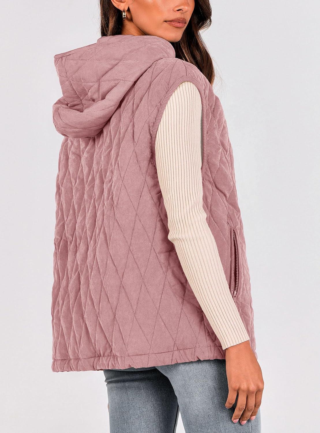 imagePRETTYGARDEN Womens 2026 Fall Spring Vest Casual Sleeveless Hooded Zip Up Jacket Trendy Winter Coat OuterwearPink