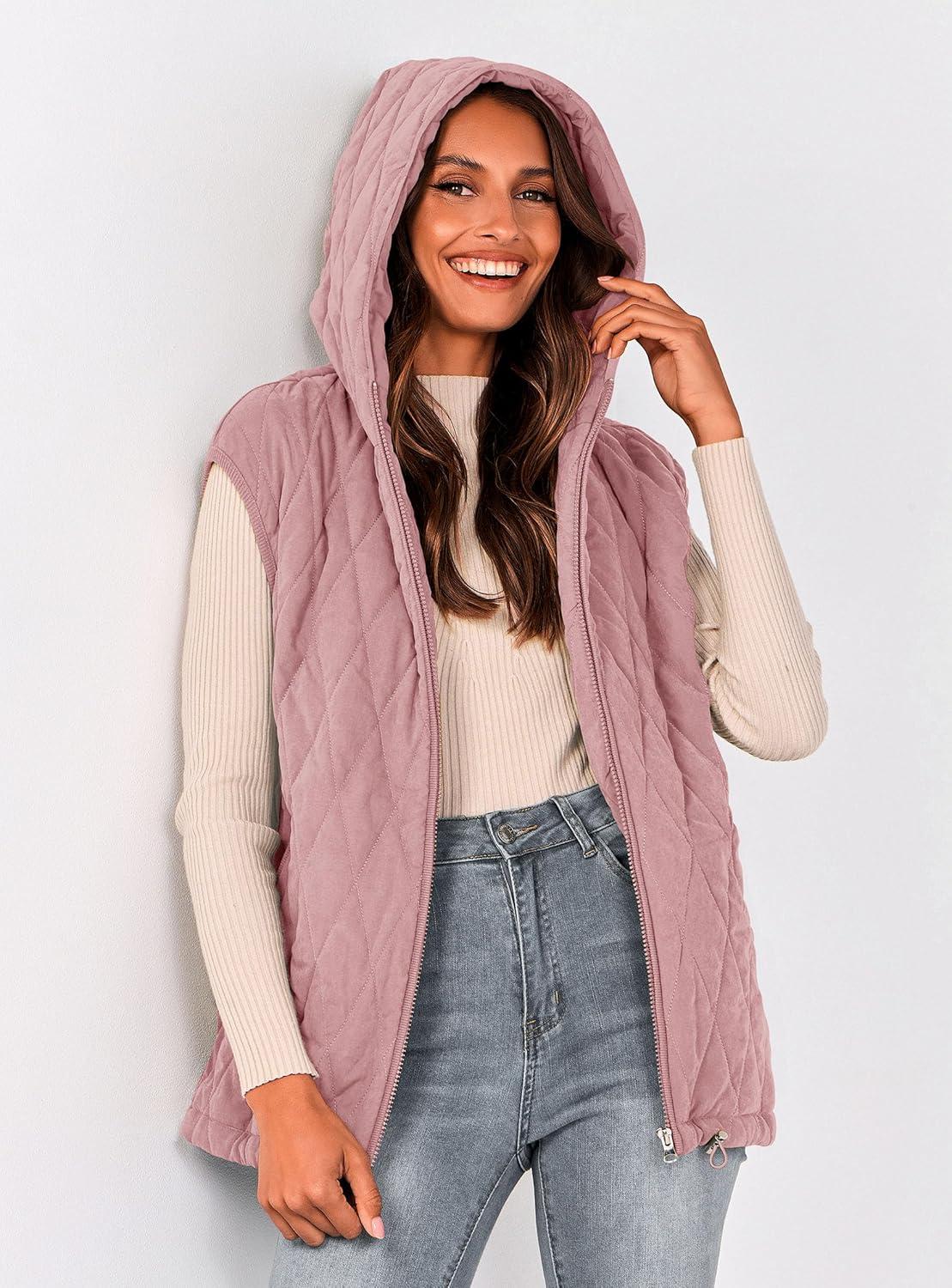 imagePRETTYGARDEN Womens 2026 Fall Spring Vest Casual Sleeveless Hooded Zip Up Jacket Trendy Winter Coat OuterwearPink