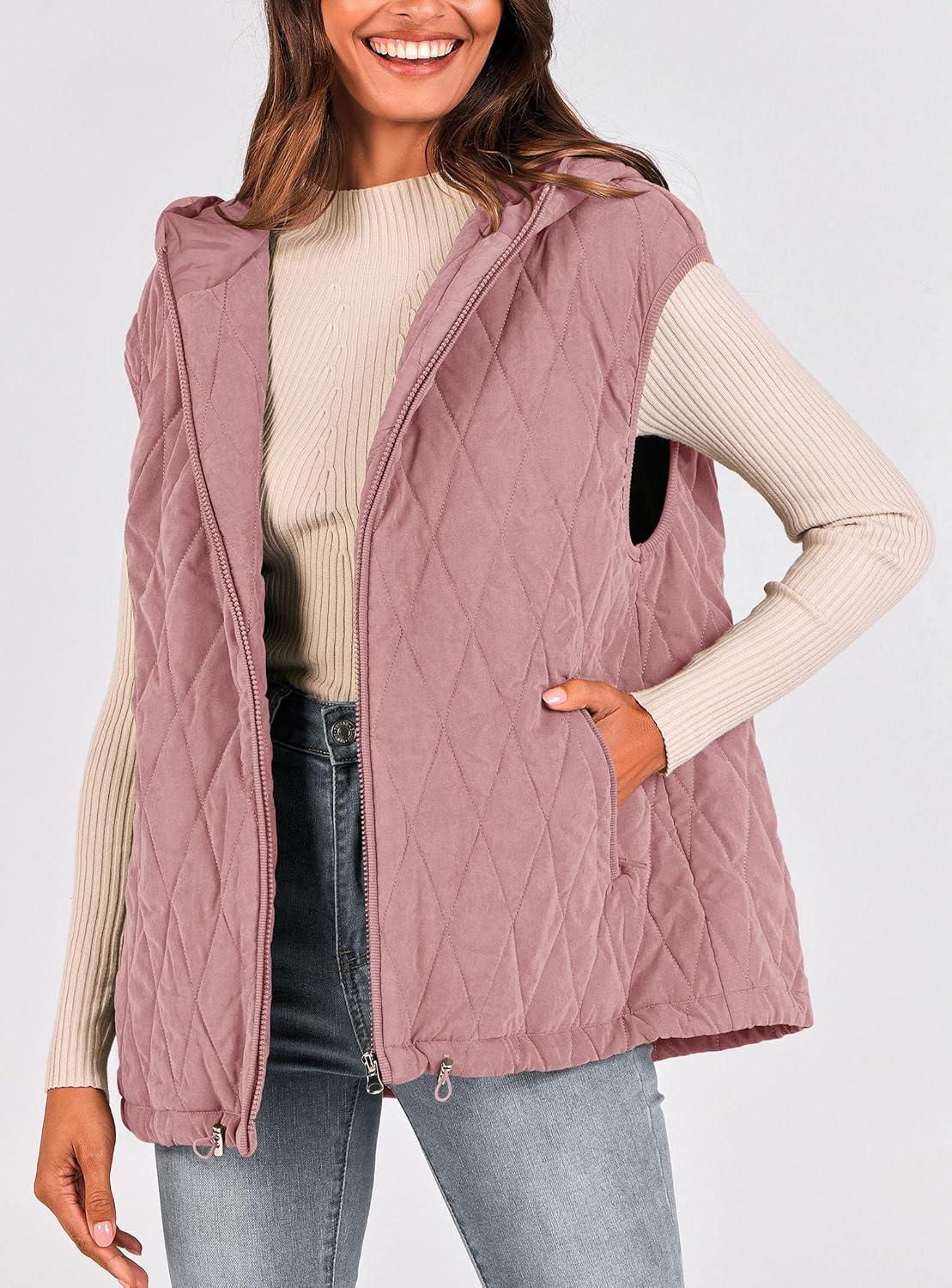 imagePRETTYGARDEN Womens 2026 Fall Spring Vest Casual Sleeveless Hooded Zip Up Jacket Trendy Winter Coat OuterwearPink