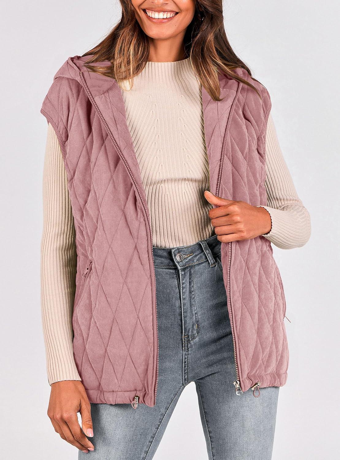 imagePRETTYGARDEN Womens 2026 Fall Spring Vest Casual Sleeveless Hooded Zip Up Jacket Trendy Winter Coat OuterwearPink